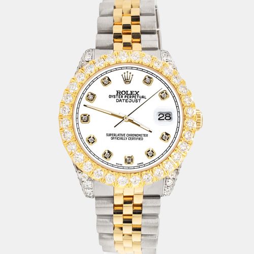 Custom 4.4ct Diamonds 18K Yellow Gold Stainless Steel Datejust 178273 Automatic Women's Wristwatch 31mm - Rolex - Modalova