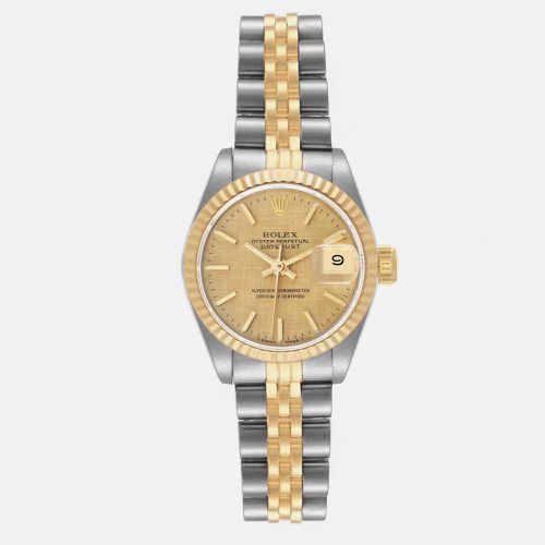 Datejust Steel Yellow Champagne Linen Dial Ladies Watch 69173 26 mm - Rolex - Modalova