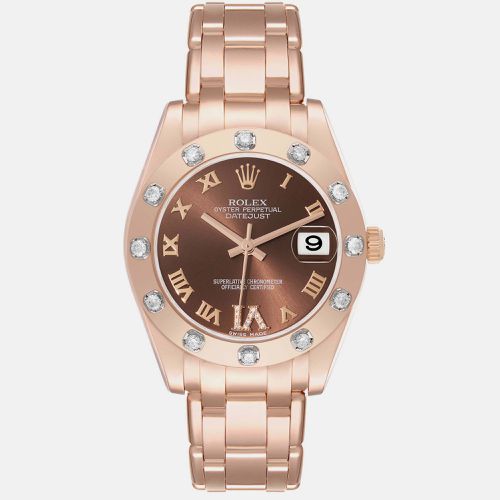 Pearlmaster 34mm Chocolate Dial Rose Gold Diamond Ladies Watch 81315 - Rolex - Modalova