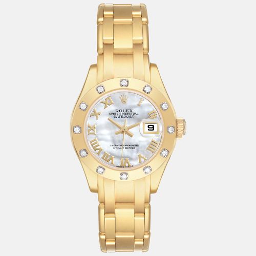 Pearlmaster 18K Yellow Gold Mother of Pearl Diamond Ladies Watch 29.0 mm - Rolex - Modalova