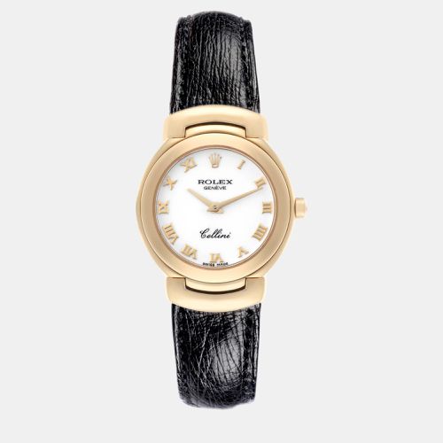 Cellini Gold White Dial Brown Strap Ladies Watch 6621 - Rolex - Modalova