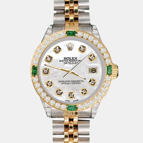 Custom Diamonds 18K Yellow Gold Stainless Steel Datejust Automatic Women's Wristwatch 26mm - Rolex - Modalova