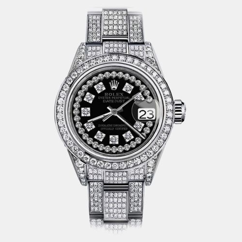 Customised Diamond Stainless Steel Datejust 179174 Automatic Women's Wristwatch 26mm - Rolex - Modalova