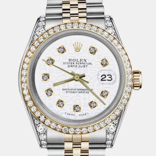 Customised Diamond 18K Yellow Gold Stainless Steel Datejust 69173 Automatic Women's Wristwatch 26mm - Rolex - Modalova