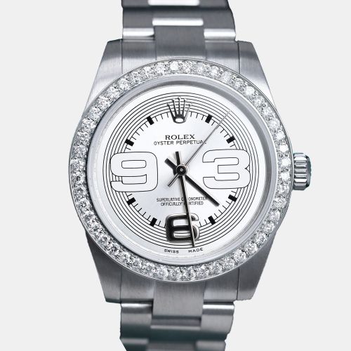 Customised Silver Diamond Stainless Steel Oyster Perpetual 177200 Automatic Women's Wristwatch 31mm - Rolex - Modalova