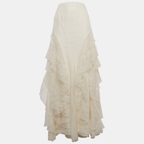 Ivory Embroidered Organza Silk Ruffled Maxi Skirt S - Ralph Lauren Purple Label - Modalova