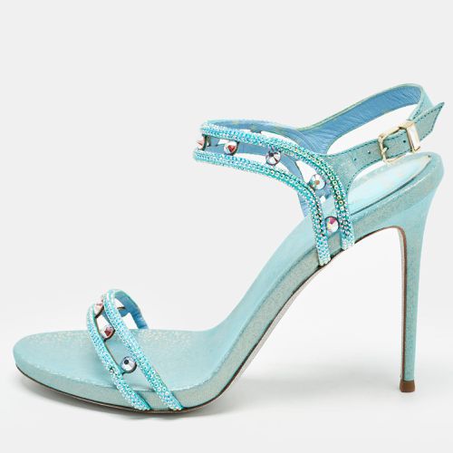 René Caovilla Metallic Leather and Crystal Embellished Ankle Strap Sandals Size 39 - René Caovilla - Modalova