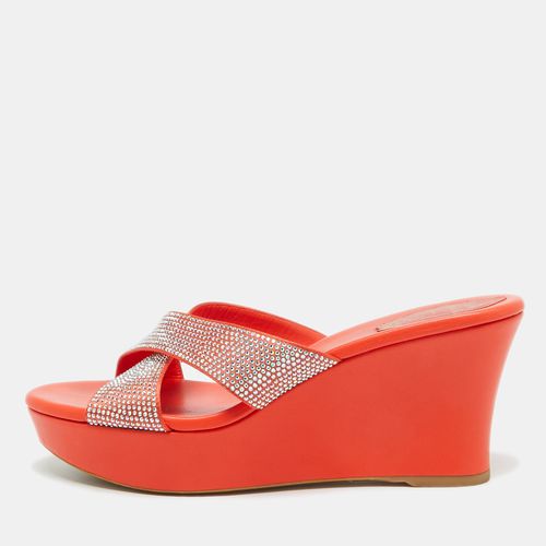 René Caovilla Satin Crystal Embellished Platform Wedge Sandals Size 39 - René Caovilla - Modalova