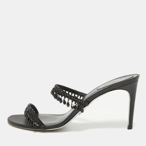 René Caovilla Satin Crystal Embellished Chandelier Slide Sandals Size 39 - René Caovilla - Modalova