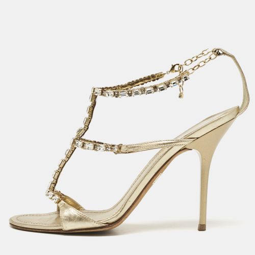 René Caovilla Leather Crystal Embellished Ankle Strap Sandals Size 38 - René Caovilla - Modalova