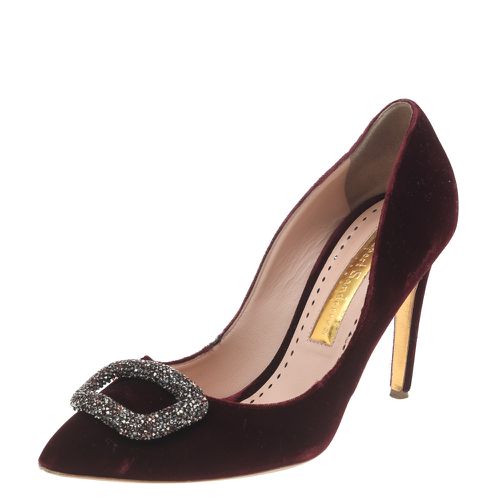 Deep Velvet Crystal Embellished Pointed Toe Pumps Size 39 - Rupert Sanderson - Modalova