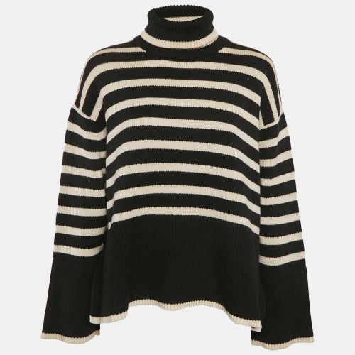 White Signature Stripe Wool and Cotton Knit Turtleneck Sweater S - Toteme - Modalova