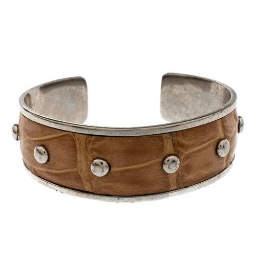 Embossed Leather Studded Silver Tone Narrow Cuff Bracelet - Tod's - Modalova