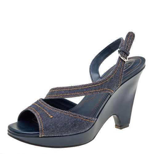 Denim Slingback Platform Wedge Sandals Size 41 - Tod's - Modalova