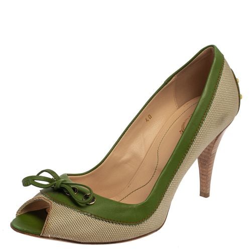 Green Canvas And Leather Peep Toe Slip On Pumps Size 40 - Tod's - Modalova