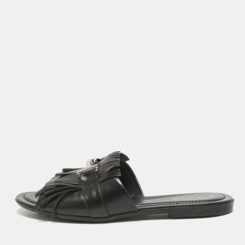 Leather Fringed Double T Buckle Flat Slides Size 40 - Tod's - Modalova