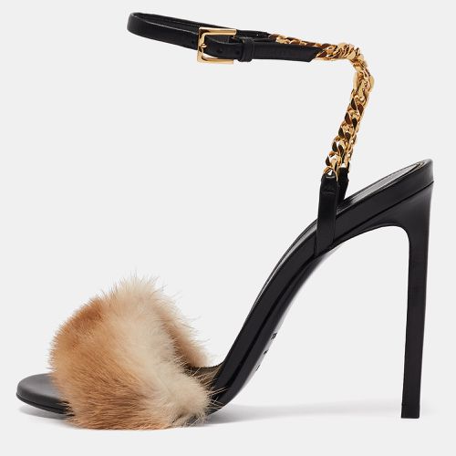 Black Fur and Leather Ankle Strap Sandals Size 37.5 - Tom Ford - Modalova