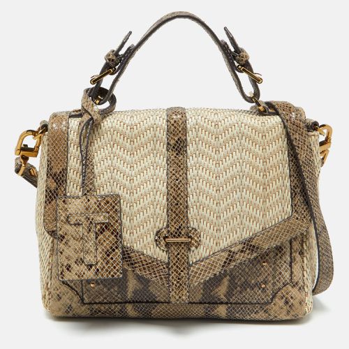 Brown Snakeskin Embossed Leather and Raffia Top Handle Bag - Tory Burch - Modalova