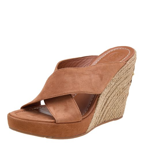 Suede Criss Cross Wedge Platform Slide Sandals Size 39.5 - Tory Burch - Modalova