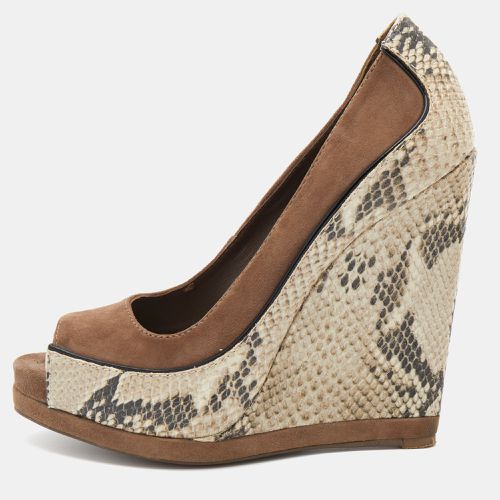 Suede and Python Embossed Leather Sandra Wedge Pumps Size 38 - Tory Burch - Modalova