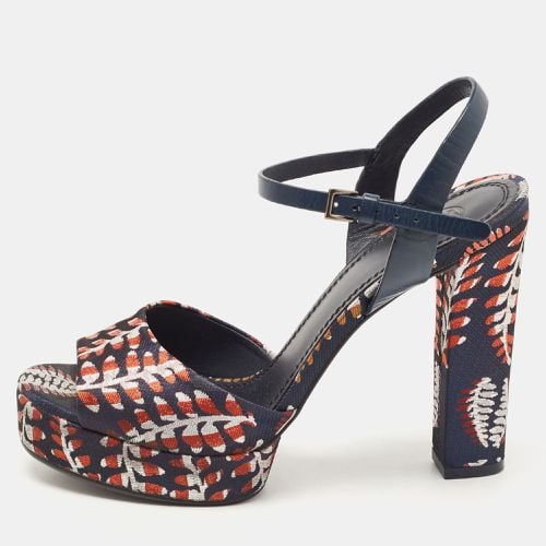 Navy Blue/Red Brocade Fabric Ankle Strap Sandals Size 38.5 - Tory Burch - Modalova