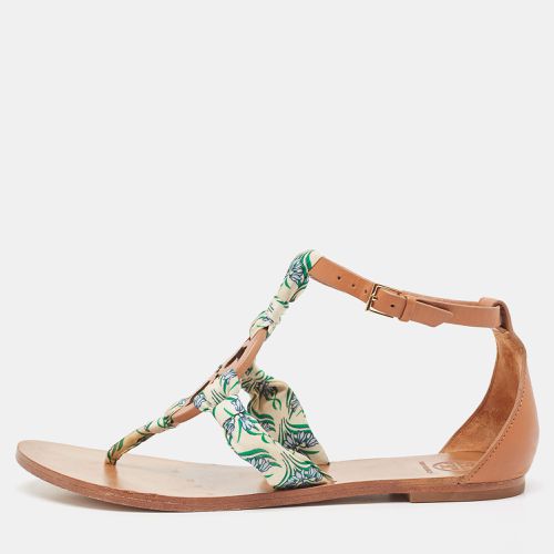 Cream Leather and Printed Fabric Miller Scarf Thong Flat Sandals Size 38.5 - Tory Burch - Modalova