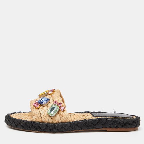 Raffia Crystal Embellished Flat Slides Size 36.5 - Tory Burch - Modalova