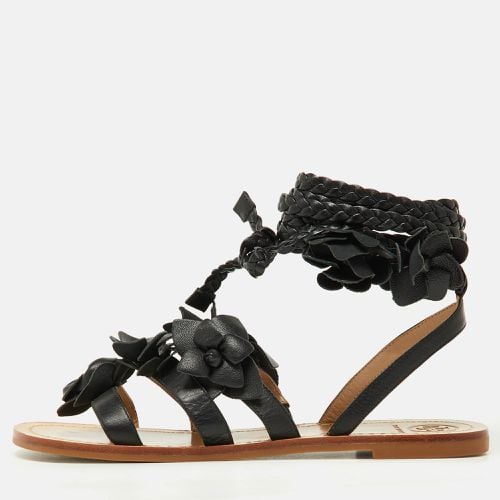 Leather Blossom Floral Embellished Flat Gladiator Sandals Size 37 - Tory Burch - Modalova