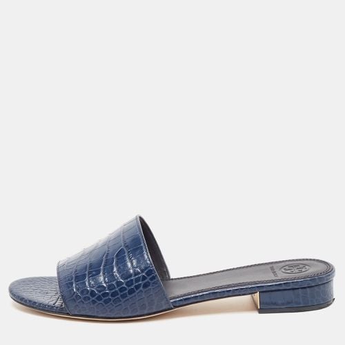 Blue Embossed Crocodile Martine Slides Size 39.5 - Tory Burch - Modalova