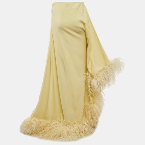 Pastel Crepe Feather Trimmed Asymmetric Maxi Dress S - Taller Marmo - Modalova