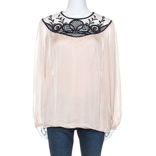 Pale Chiffon Contrast Embroidery Detail Blouse L - Temperley - Modalova