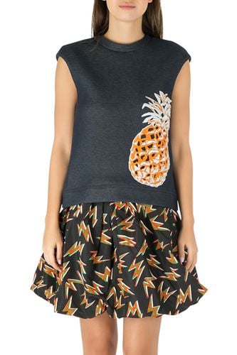 Indigo Cotton Knit Pineapple Applique Sleeveless Sweatshirt S - MSGM - Modalova