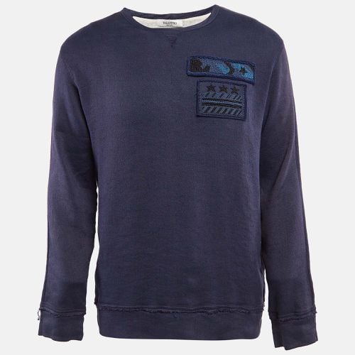 Blue Linen Blend Applique Detail Sweatshirt XS - Valentino - Modalova