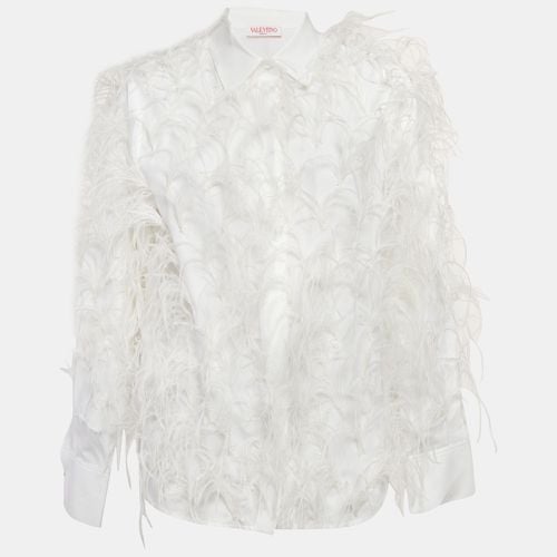 Ostrich Feather Trim Cotton Shirt M - Valentino - Modalova