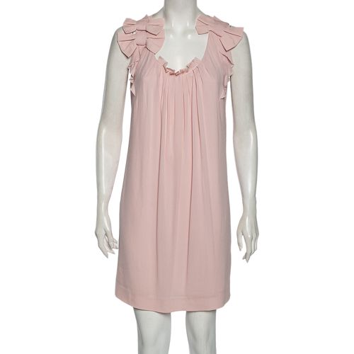 Chiffon Bow Applique Pleated Yolk Detailed Shift Dress M - Valentino - Modalova