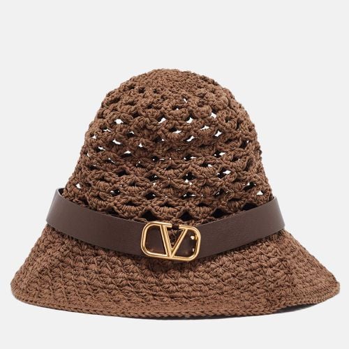 Vlogo Leather Belted Crochet Fedora Hat M - Valentino - Modalova