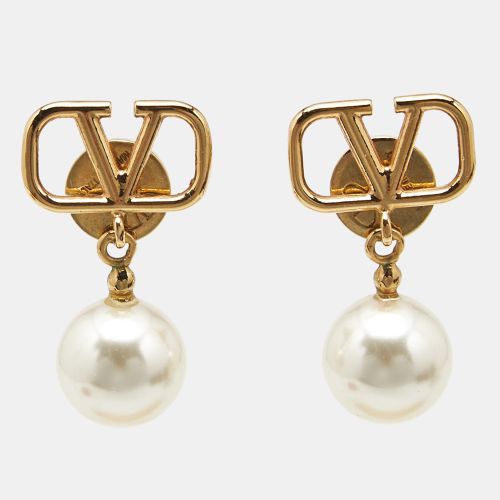 VLogo Signature Faux Pearls Tone Metal Drop Earrings - Valentino - Modalova
