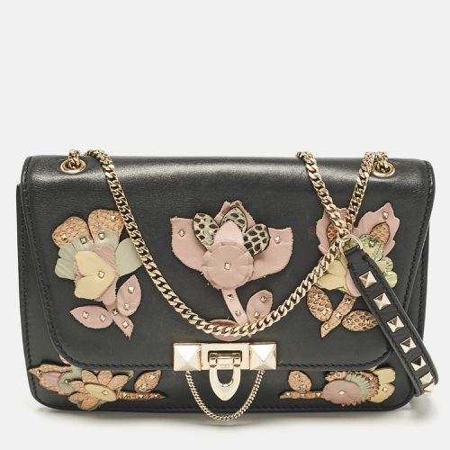 Leather Floral Demilune Shoulder Bag - Valentino - Modalova