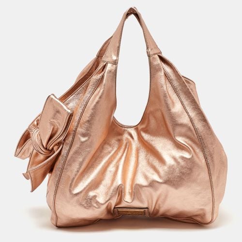 Rose Gold Leather Nuage Bow Hobo - Valentino - Modalova