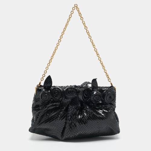 Snakeskin Fleur Chain Clutch - Valentino - Modalova