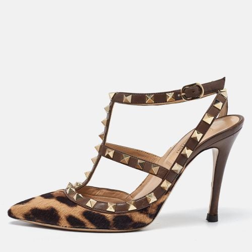 Leopard Print Calfhair and Leather Rockstud Caged Sandals Size 36.5 - Valentino - Modalova