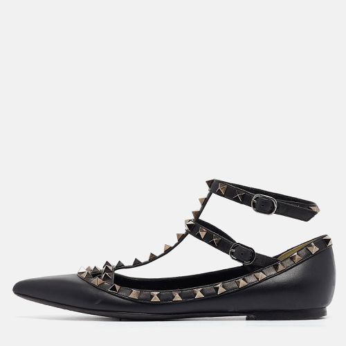 Leather Rockstud Ankle Strap Flats Size 37 - Valentino - Modalova