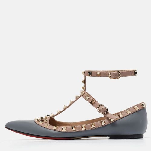 Dusty Pink Leather Rockstud Ankle Strap Flats Size 37 - Valentino - Modalova