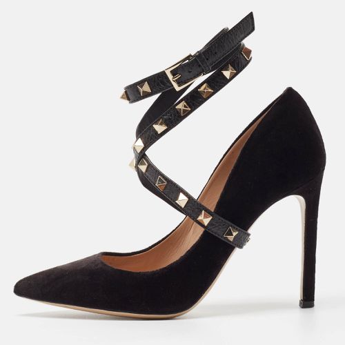 Velvet and Leather Rockstud Ankle Wrap Pumps Size 36 - Valentino - Modalova