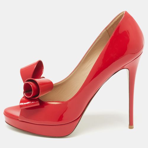 Patent Leather Bow Peep Toe Platform Pumps Size 39 - Valentino - Modalova