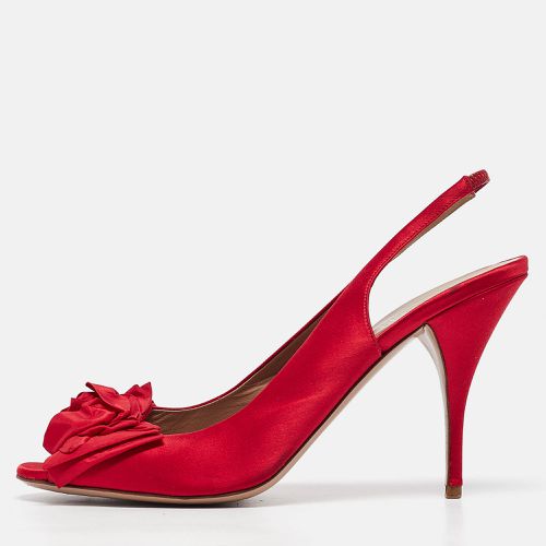 Satin Bow Peep Toe Slingback Pumps Size 40 - Valentino - Modalova