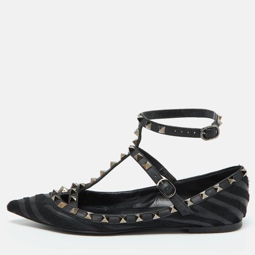 Calf Hair and Leather Rockstud Ankle Strap Ballet Flats Size 38 - Valentino - Modalova