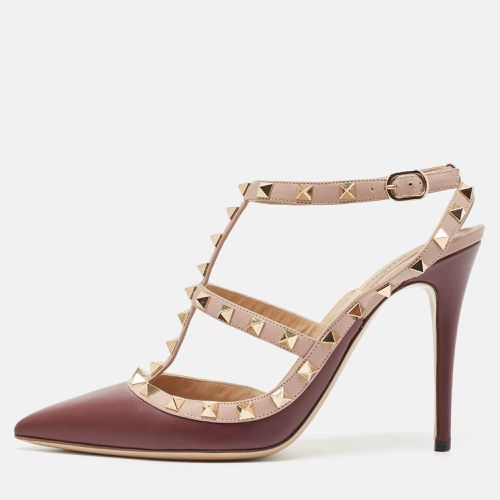 Plum/Dusty Pink Leather Rockstud Ankle Strap Pumps Size 40 - Valentino - Modalova