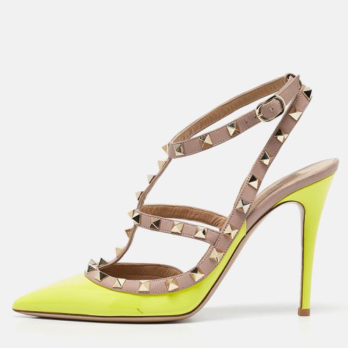 Green/ Patent and Leather Caged Rockstud Ankle Strap Pumps Size 39 - Valentino - Modalova