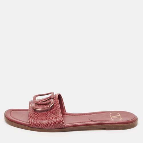 Python Leather Escape V logo Flat Slides Size 38 - Valentino - Modalova